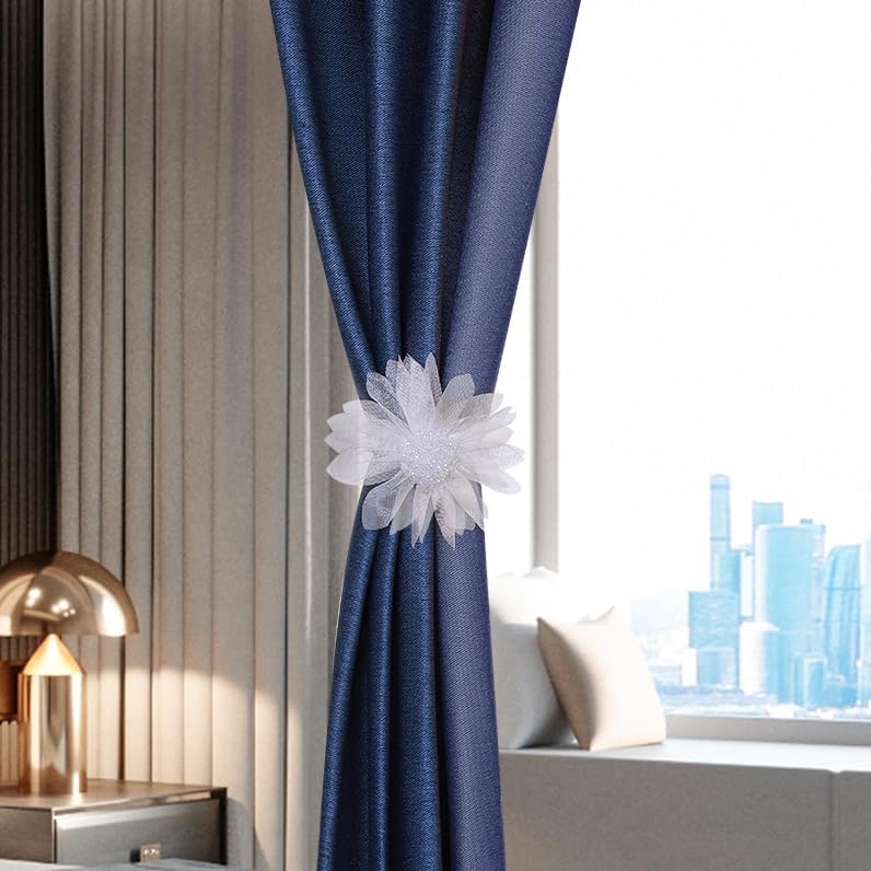 SUQ I OME 2 Pack Crystal Flower Magnetic Curtain Tieback Holdback