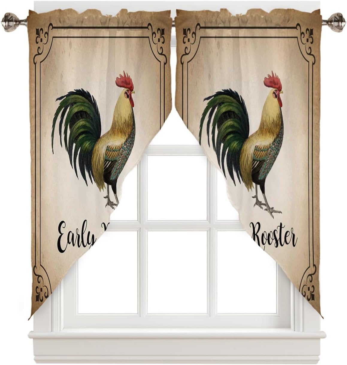 Retro Farm Rooster Swag Valance Curtains