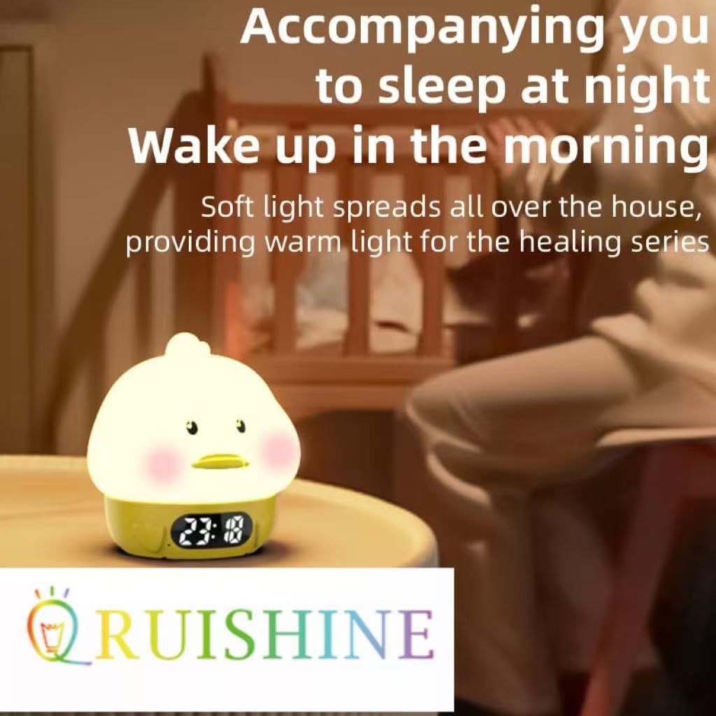 RUISHINE Alarm Clock Duck Night Light with Temperature Display