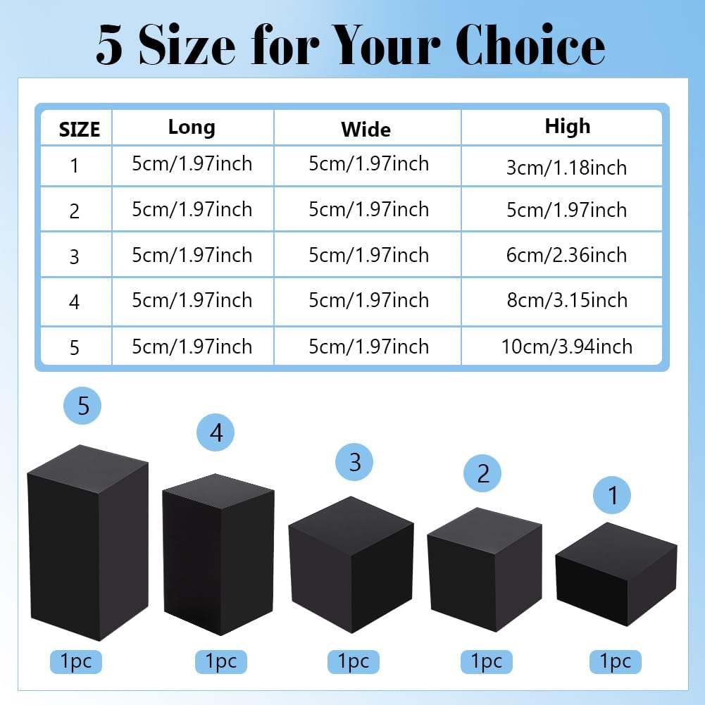 BENECREAT 5Pcs Black Acrylic Cube Display Blocks