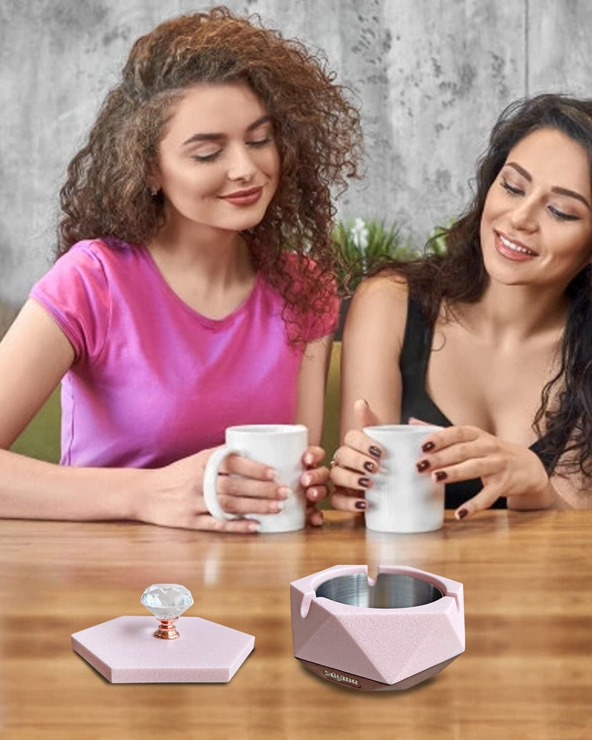 Pink Ash Tray for Women Unique Design with Lid and Removable Liner
