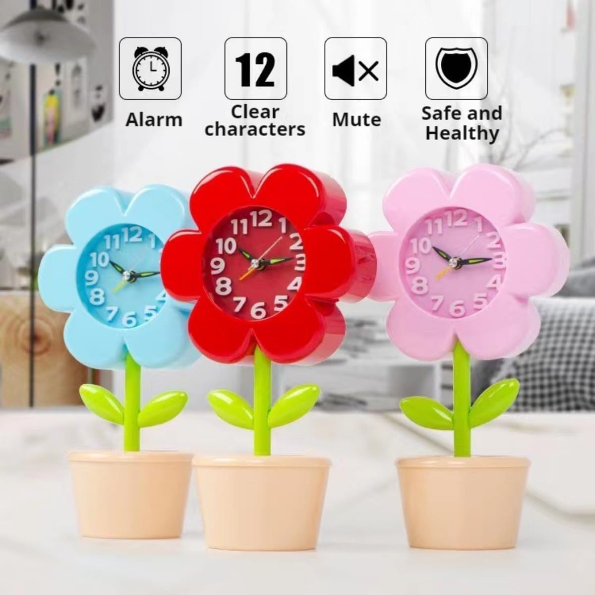 POMN Flower Alarm Clock for Kids Bedroom Pink