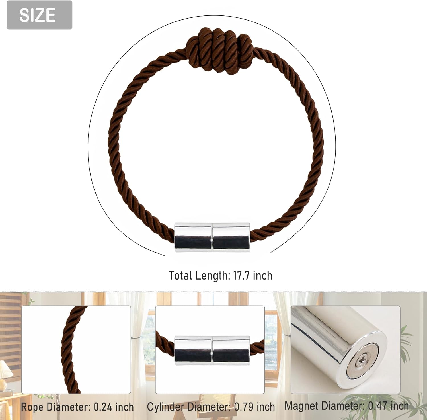 Contoeey Magnetic Curtain Tiebacks 4 Pack Coffee Finish