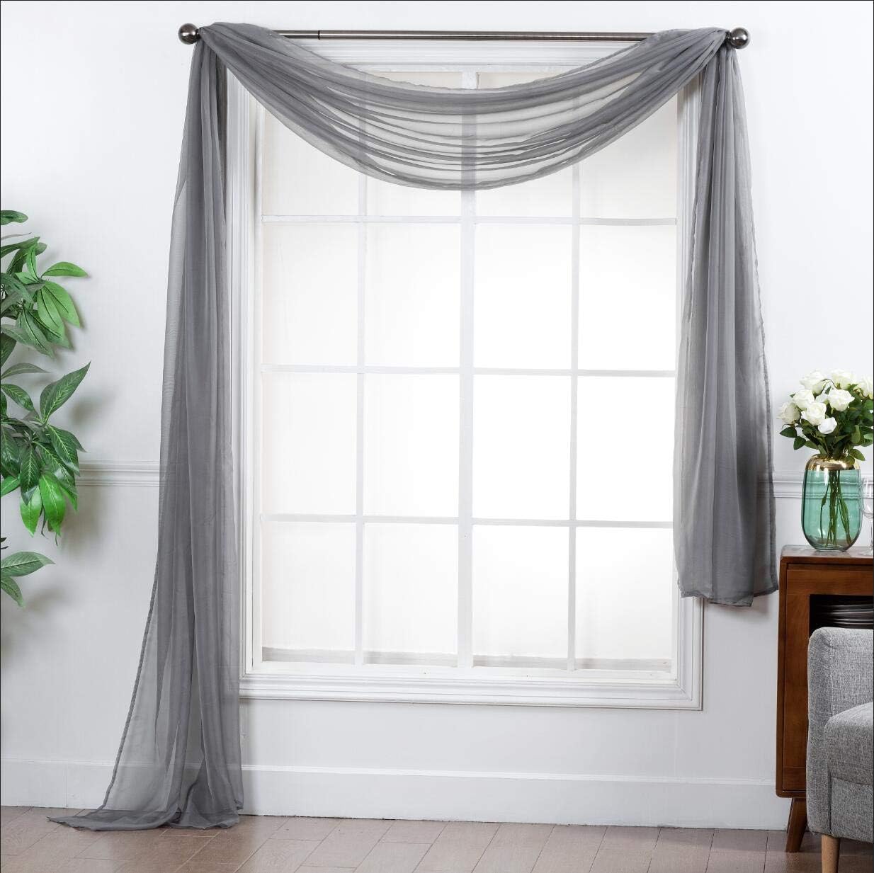Decotex Sheer Voile Transparent Valance Scarf - 54 W x 216 L Gray