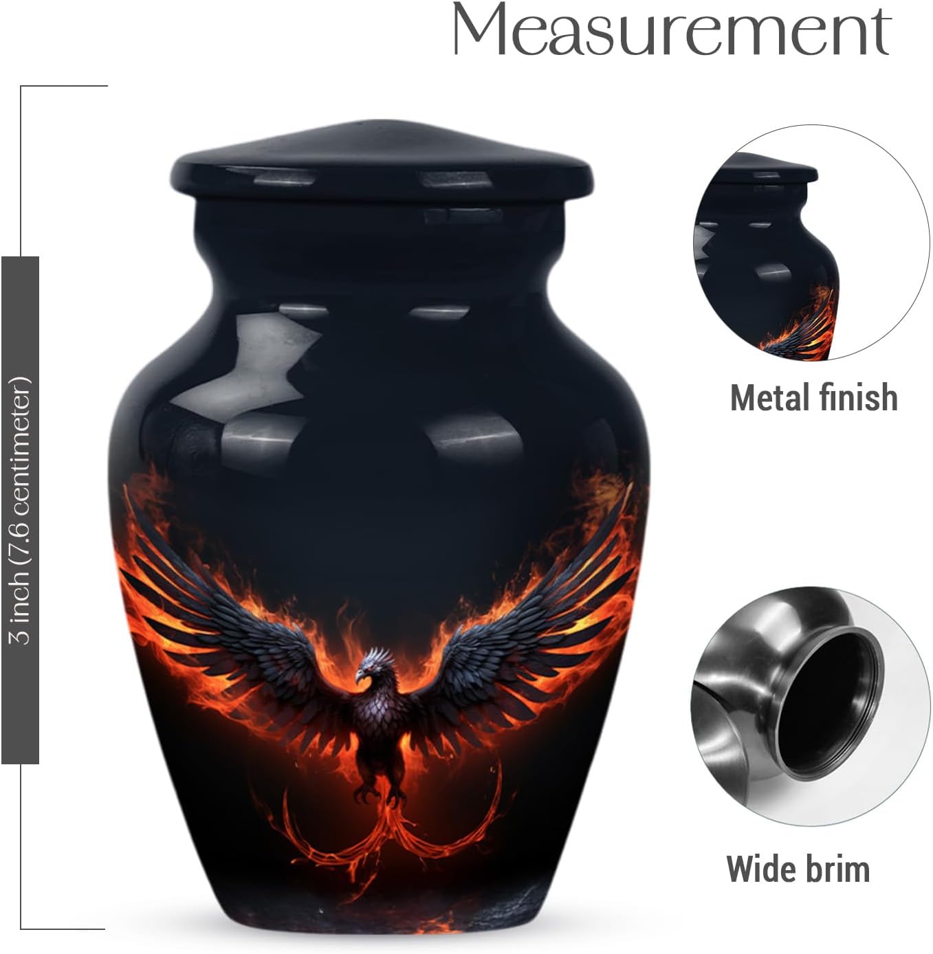 Phoenix Small Urn for Human Ashes - 3 Inch 1 Pcs