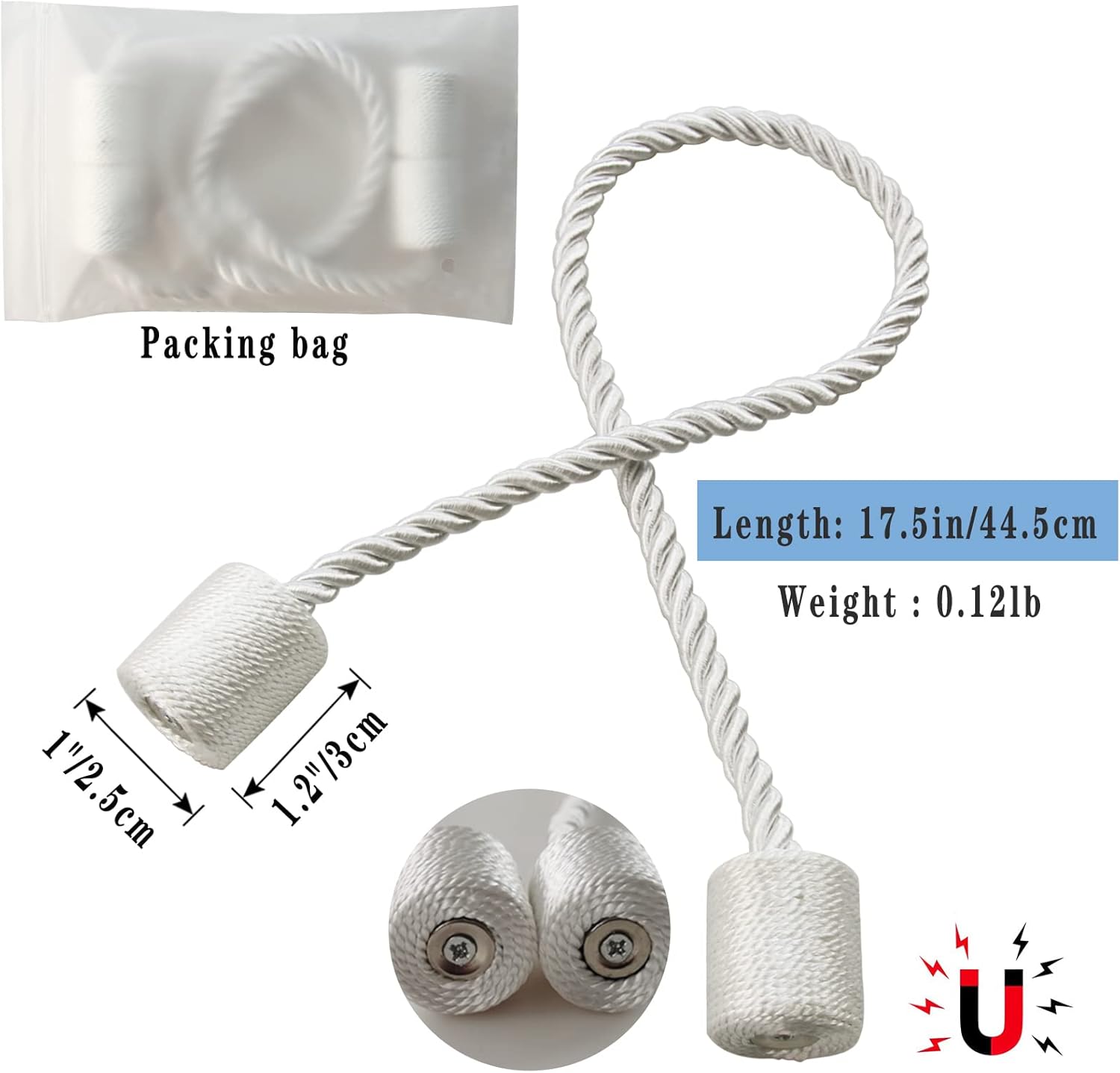 Modern Magnetic Curtain Tiebacks 6 Pack White Holdbacks