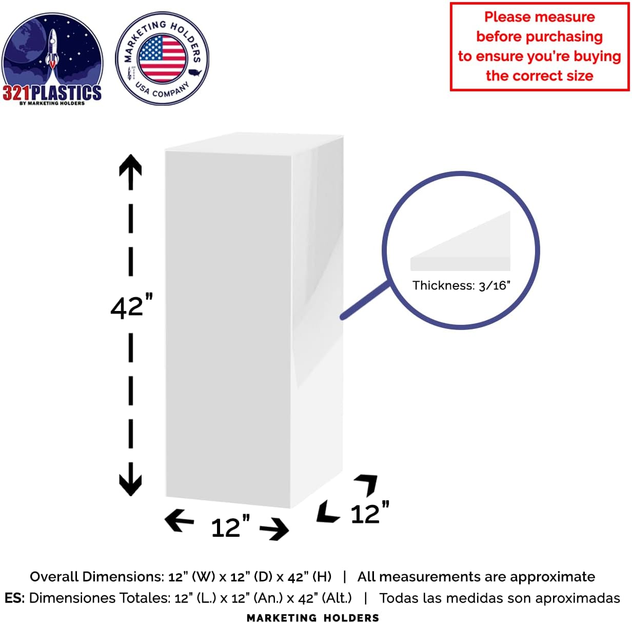 White Acrylic Display Cube Pedestal 12x12x42 Inch