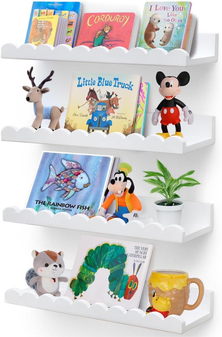 Scalloped Floating Shelves Set of 4 White Nursery Book Shelves