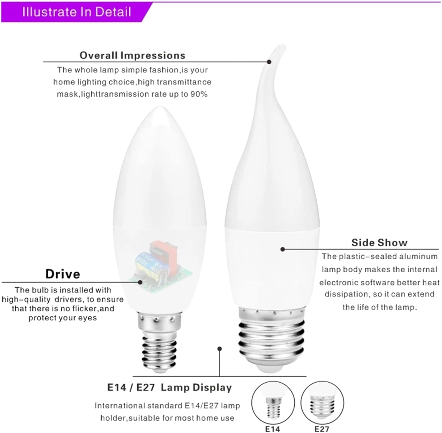 4PCS LED Candle Bulb E14 E27 5W 7W Warm White Light Bulb