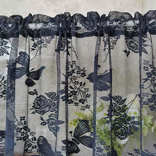 KMSG Butterfly Embroidered Sheer Curtain Valance with Rod Pocket