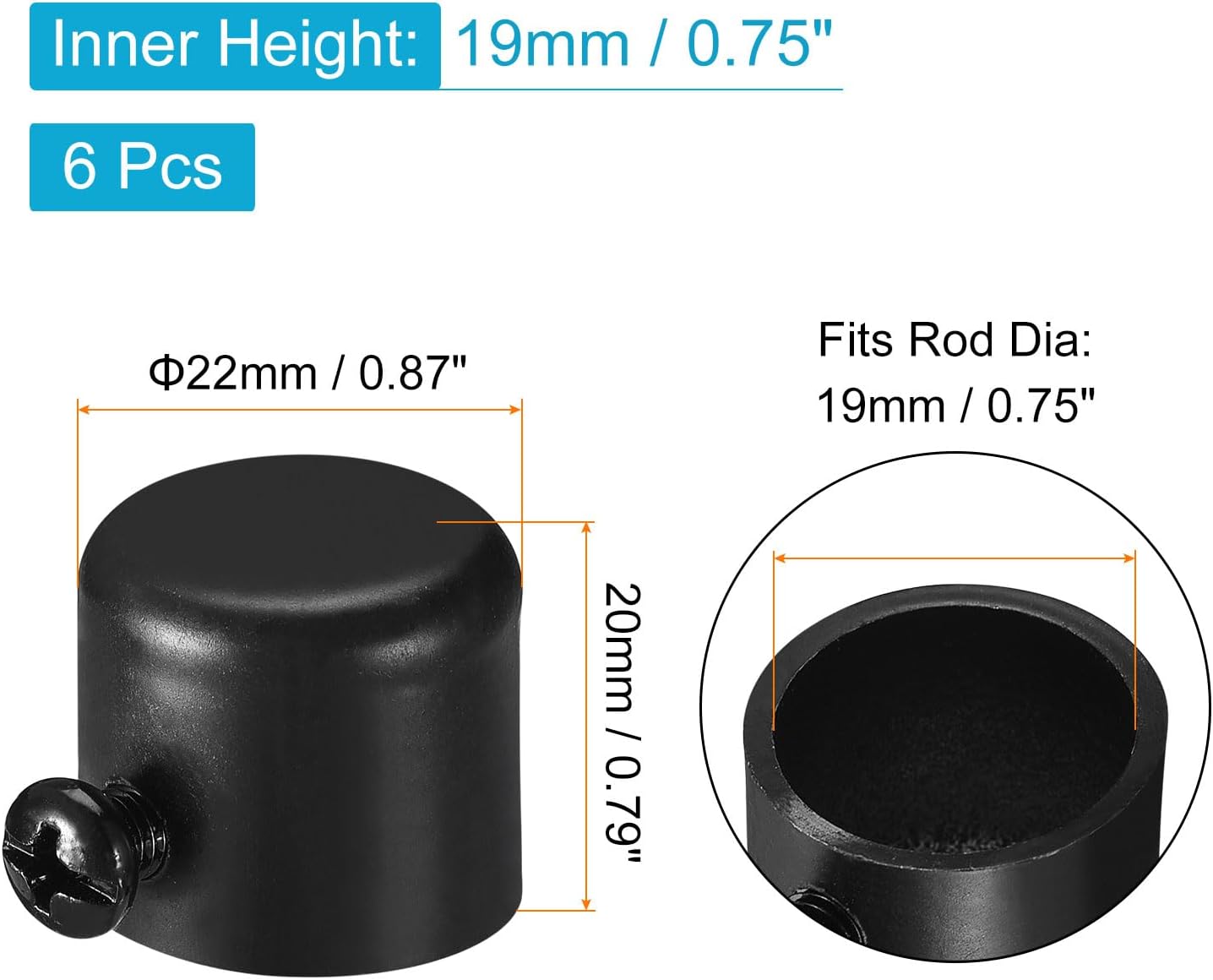 Uxcell Curtain Rod Ends 6Pcs Iron Black Finial