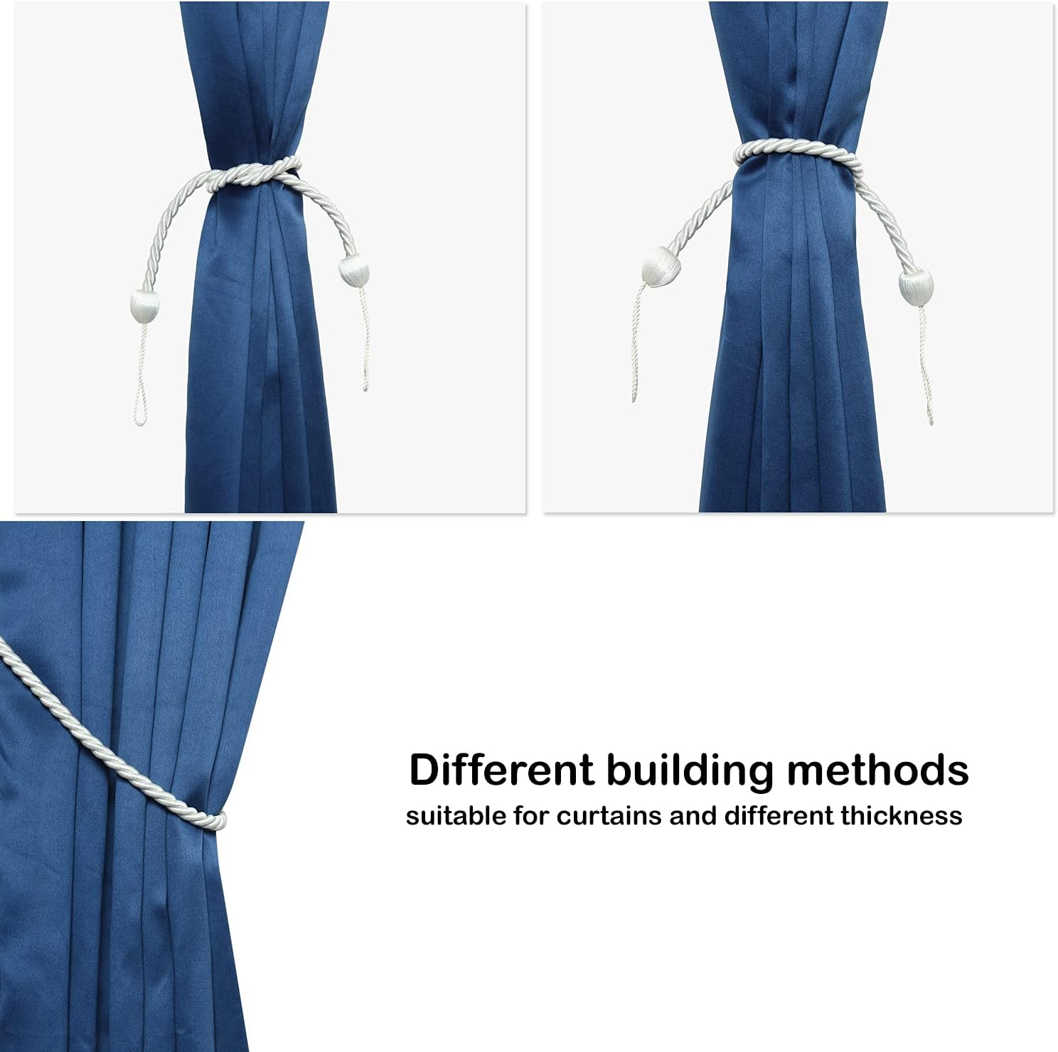 2 Pack Curtain Ropes Tiebacks - White Polyester Holdbacks