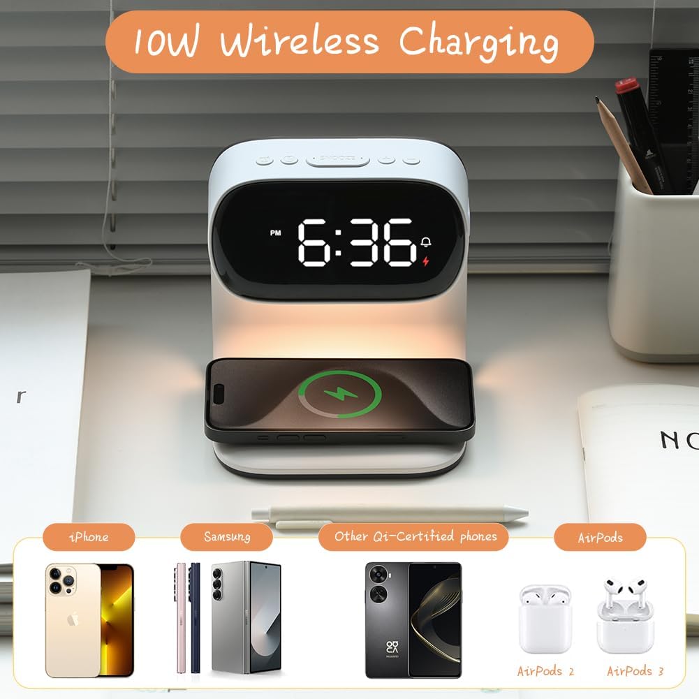 WILIT Alarm Clock with Wireless Charging and Night Light