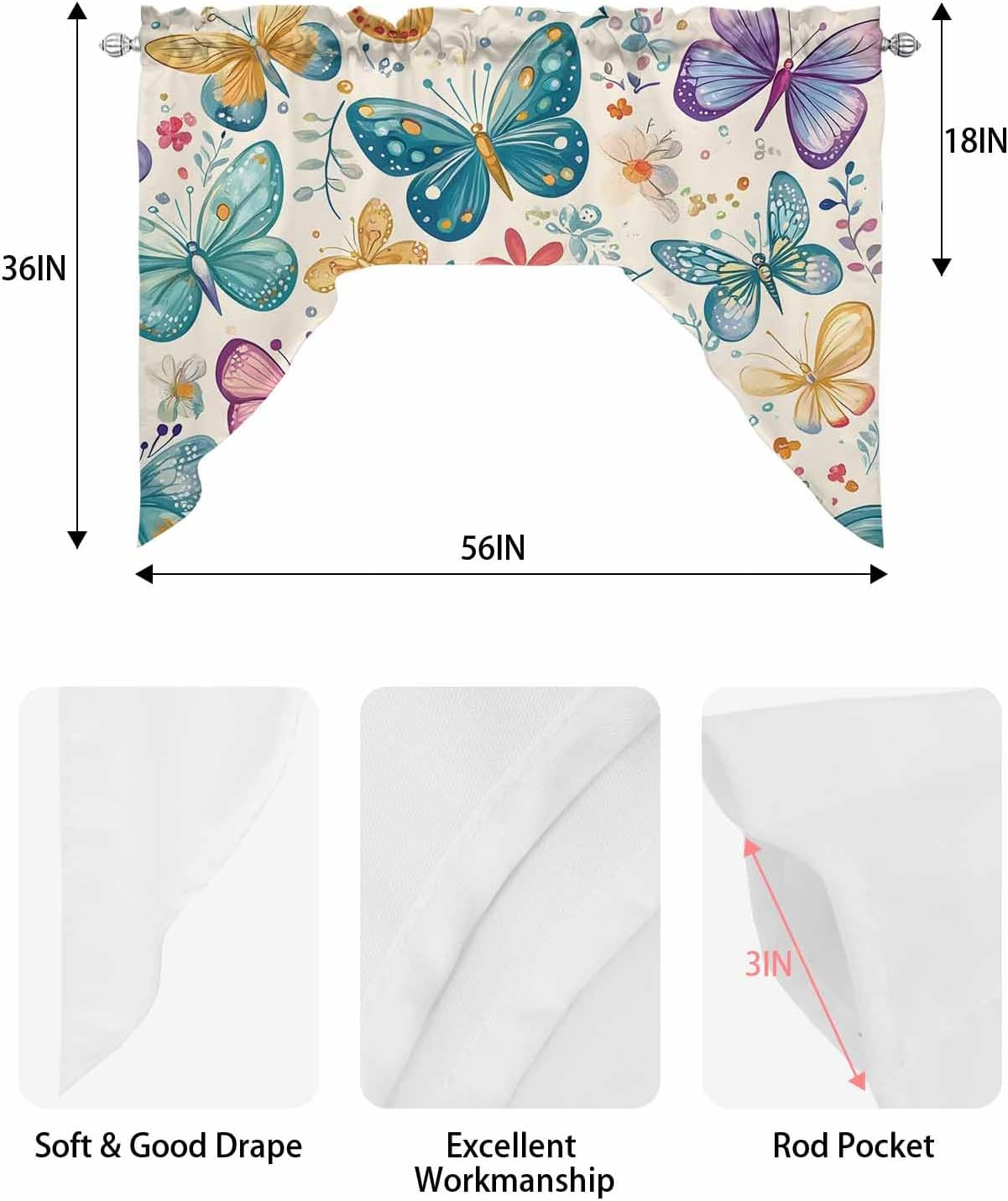 Spring Butterflies Valance for 56 x 36 Windows