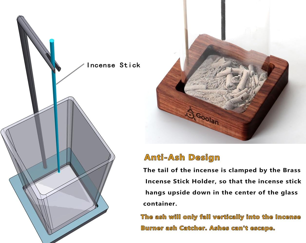 Goolan Incense Holder for Sticks with Anti-Ash Design