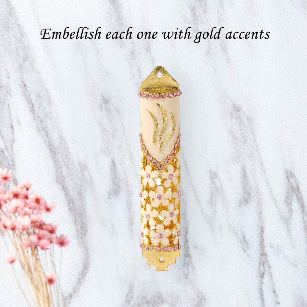 Matashi 425 Inch Hand Painted Mezuzah with Scroll and Floral Design