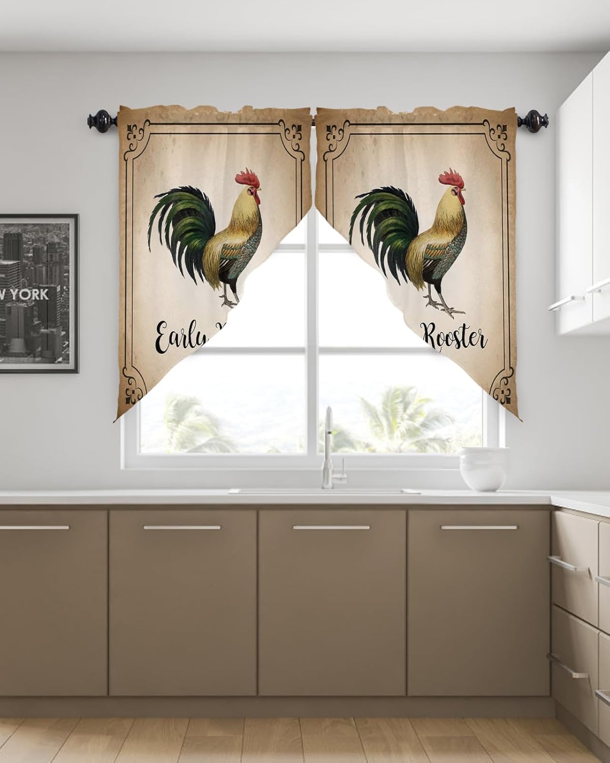 Retro Farm Rooster Swag Valance Curtains