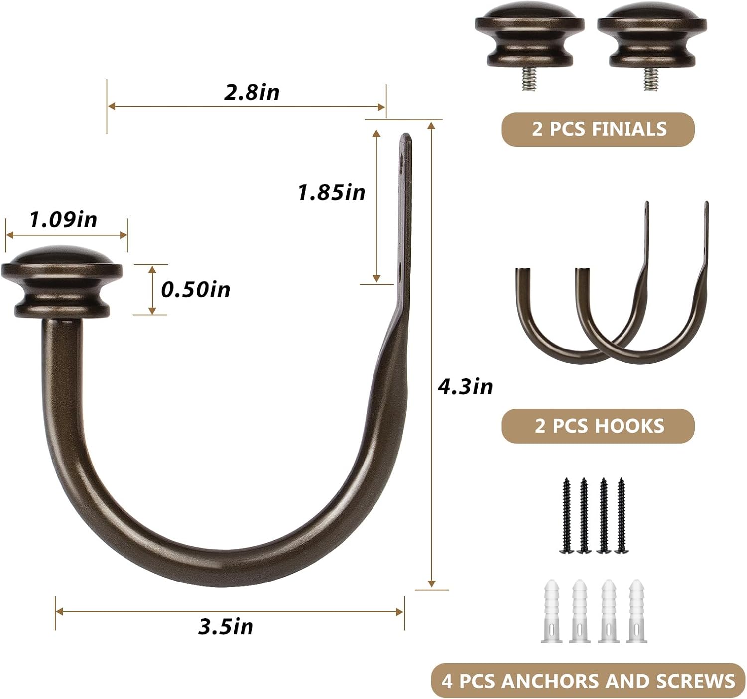 TONIAL Curtain Holdbacks 2 Pack Bronze