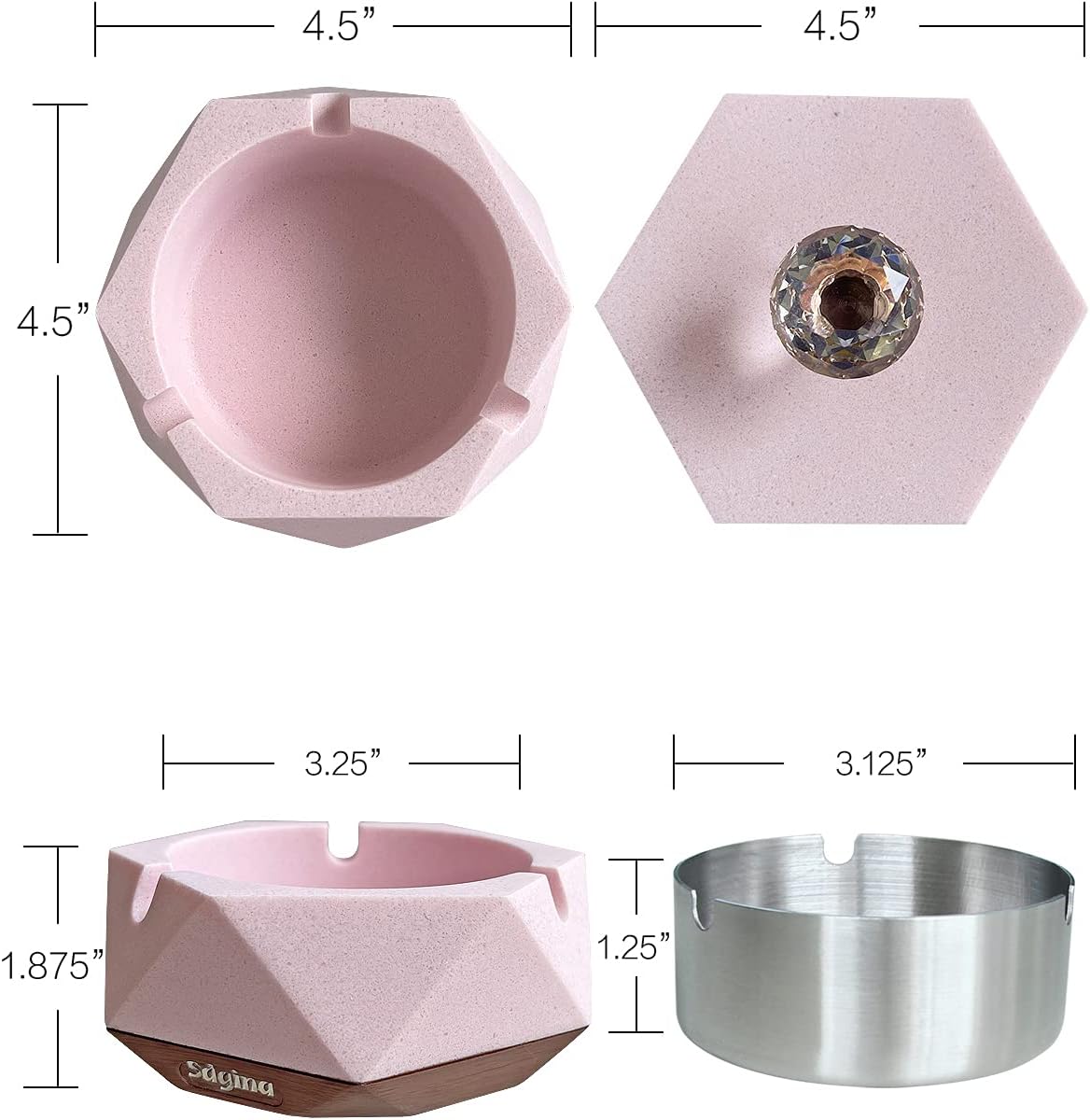 Pink Ash Tray for Women Unique Design with Lid and Removable Liner