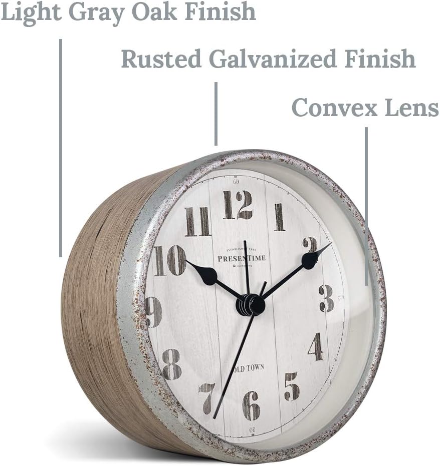 Presentime Co 4 Inch Farmhouse Alarm Mantel Clock