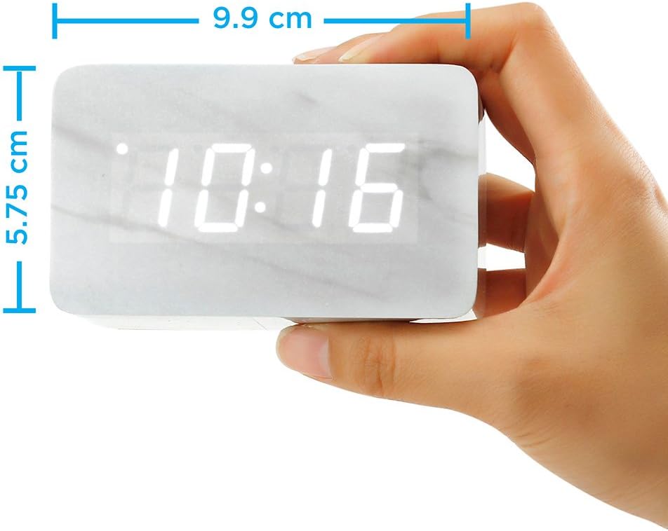 OCT17 Marble Pattern Alarm Clock with USB and Voice Control