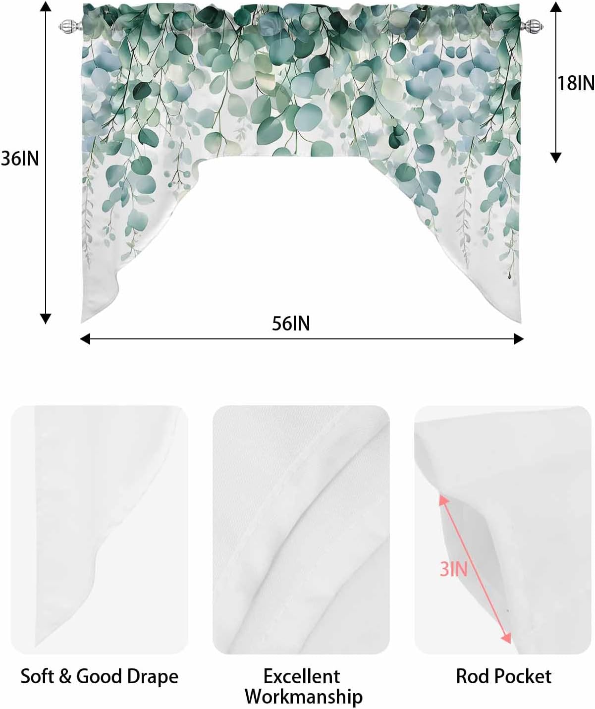 Green Eucalyptus Swag Valance 56 x 36 for Windows