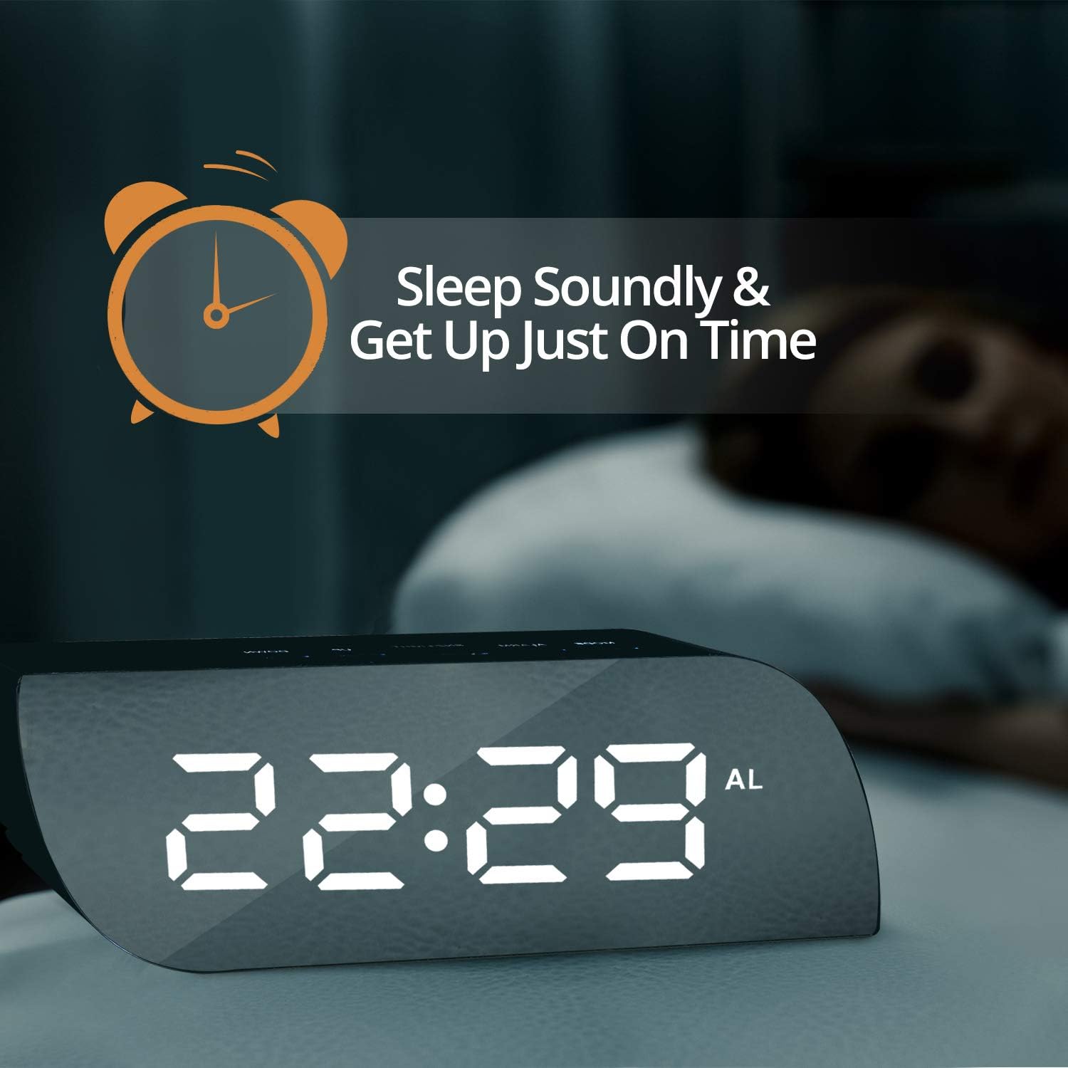 Betus Aesthetic Digital Alarm Clock with Mirror and Dimmer Night Mode