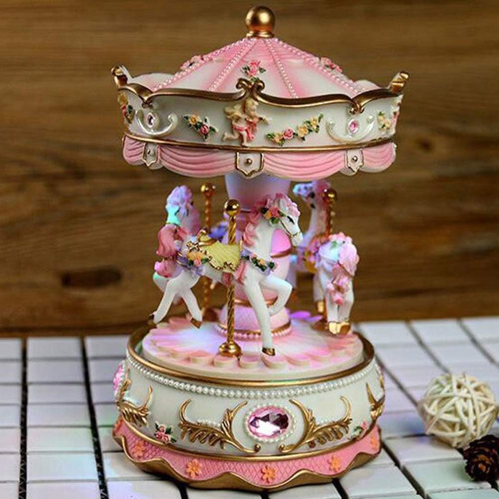 3-Horse Carousel Music Box with LED Lights