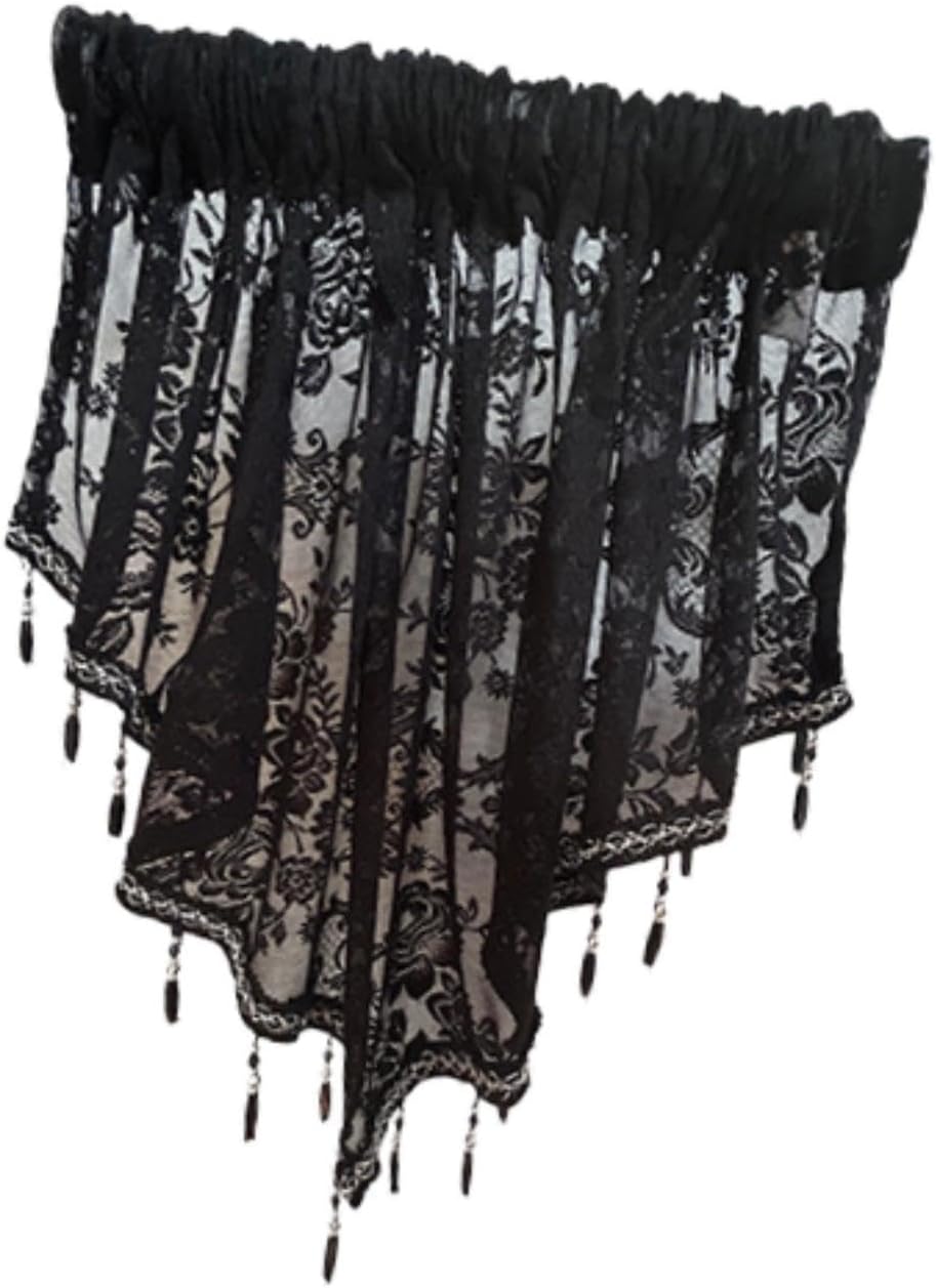 Beaded Window Valance Swag Curtain Black Elegant