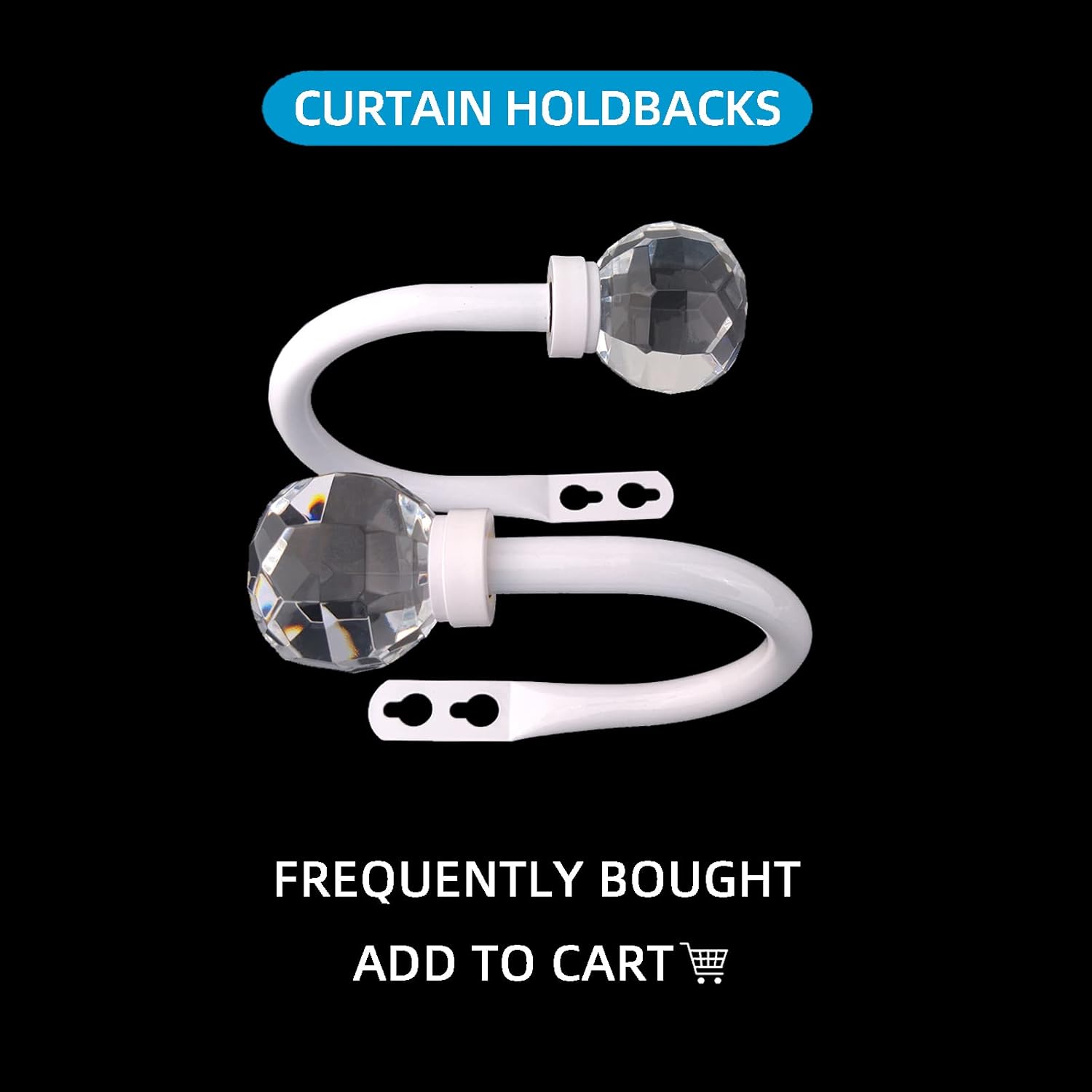 2 Pack Curtain Holdbacks with Clear Crystal Ball and Metal Hooks