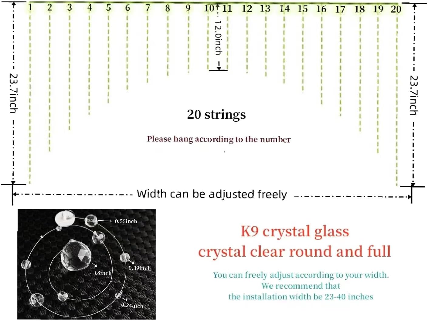 20 String Crystal Beaded Curtain with Arched Design