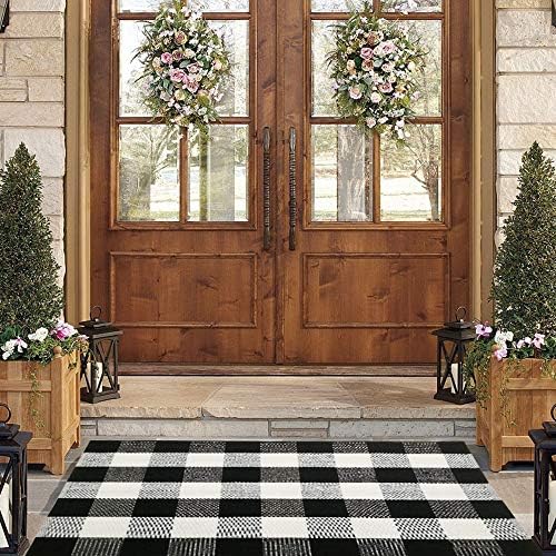 Buffalo Plaid Outdoor Rug 24 x 37 Black White Check