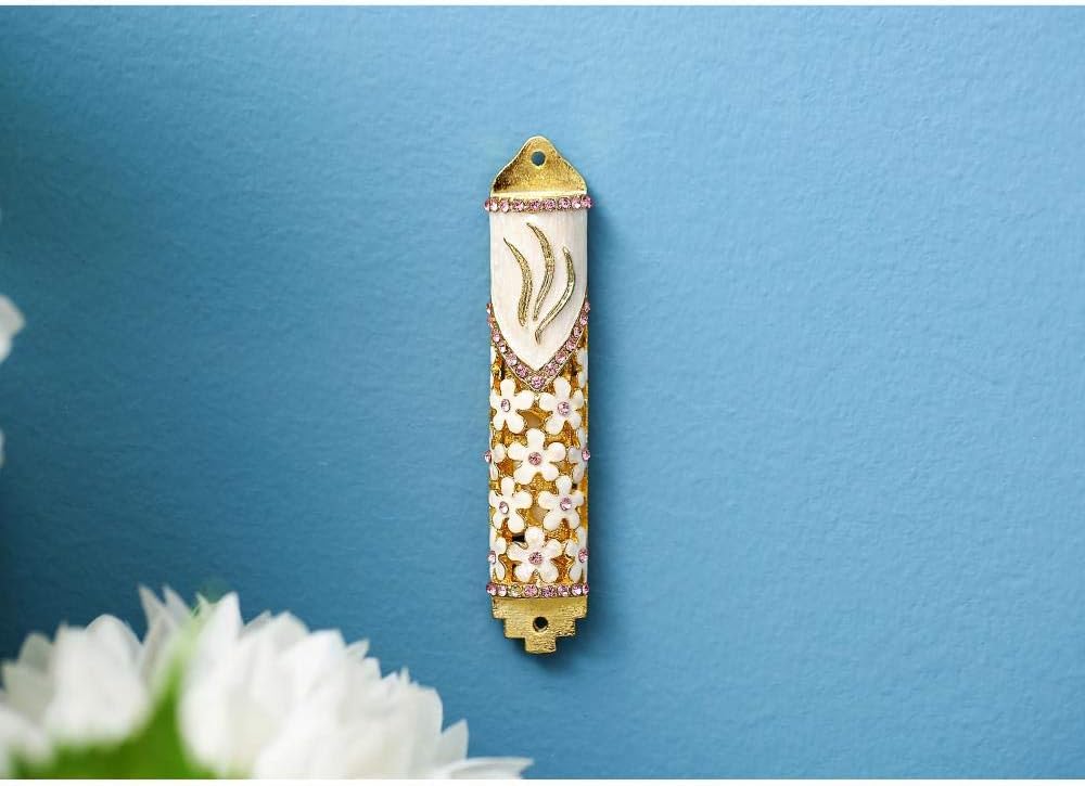 Matashi 425 Inch Hand Painted Mezuzah with Scroll and Floral Design