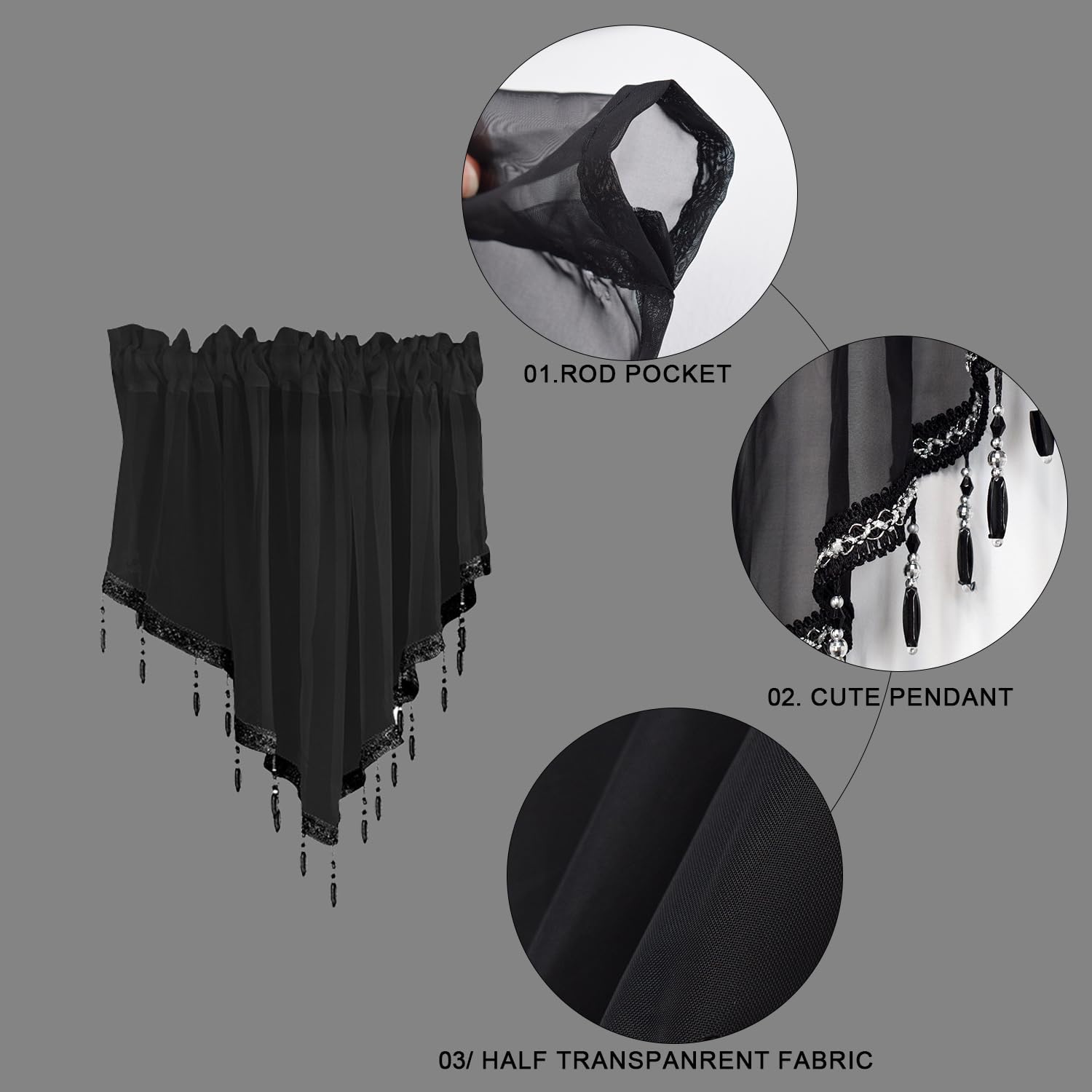 Lace Valance Swag Curtain 51 Inch Black Rod Pocket