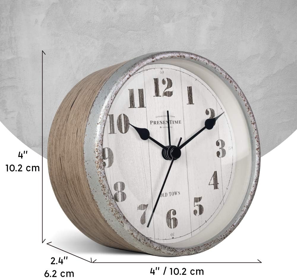 Presentime Co 4 Inch Farmhouse Alarm Mantel Clock