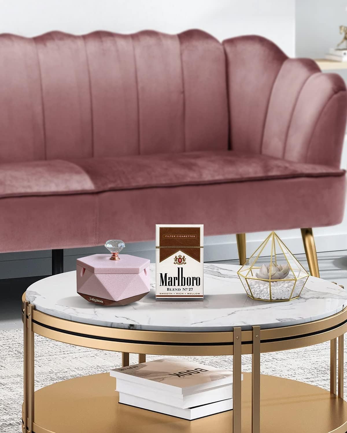 Pink Ash Tray for Women Unique Design with Lid and Removable Liner
