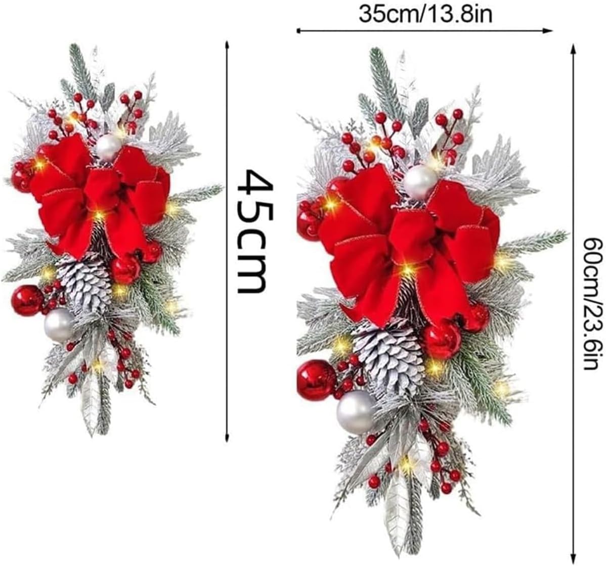 Red Artificial Christmas Teardrop Swags Pre Lit Staircase Decor