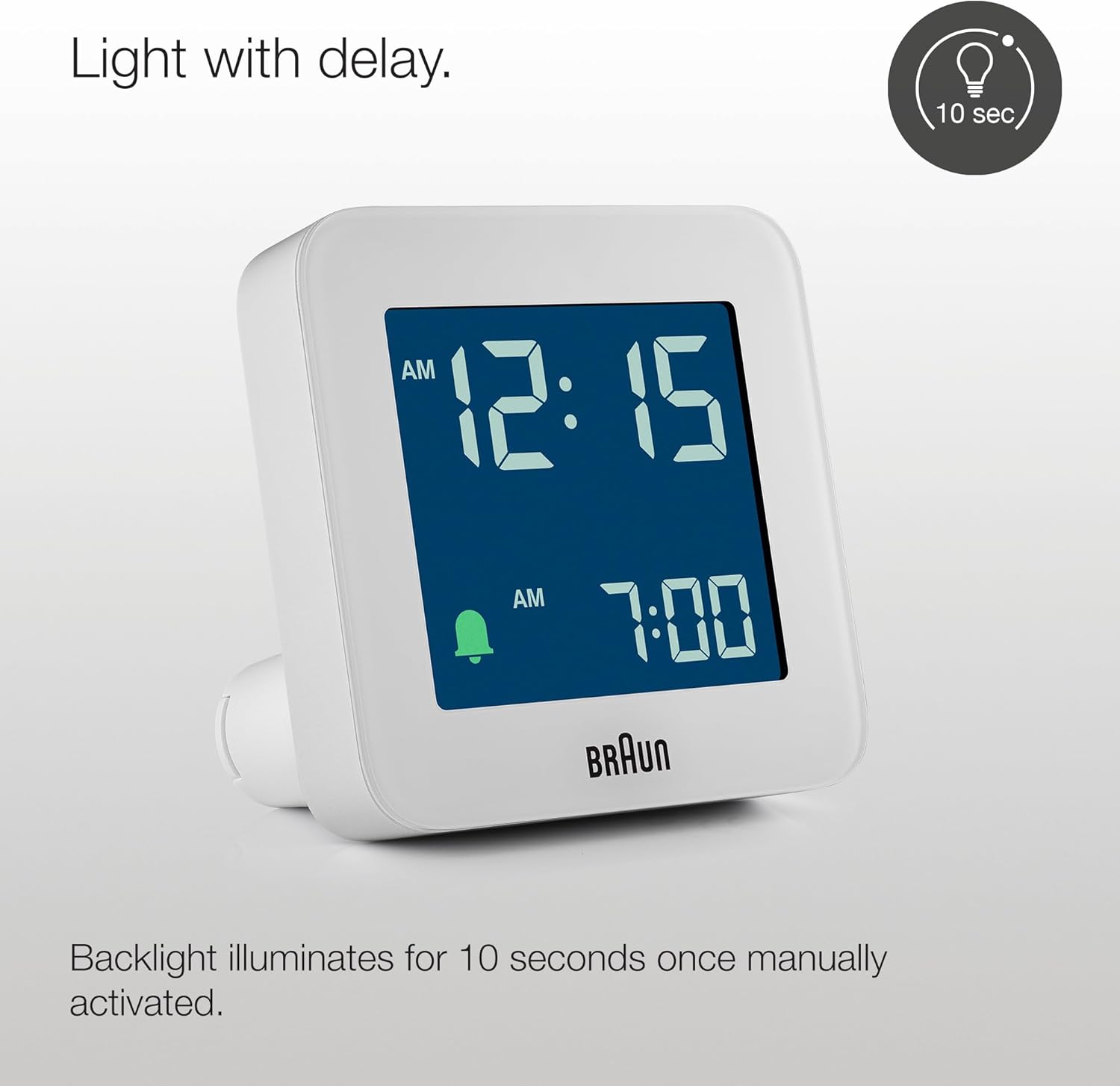 Braun Digital Alarm Clock with Snooze and Crescendo Beep in White