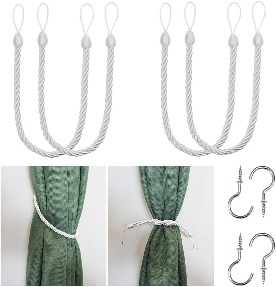 BEL AVENIR Curtain Rope Tiebacks 4 Pack White