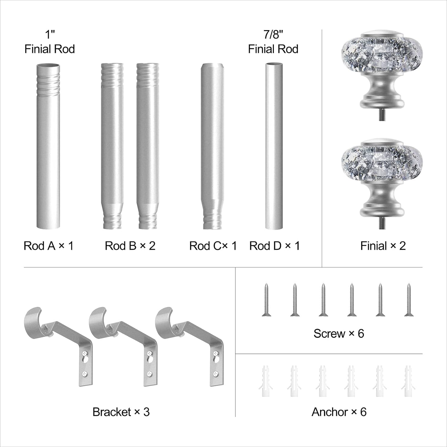 VOREFF Silver Curtain Rod 32-72 Inch Single Rod