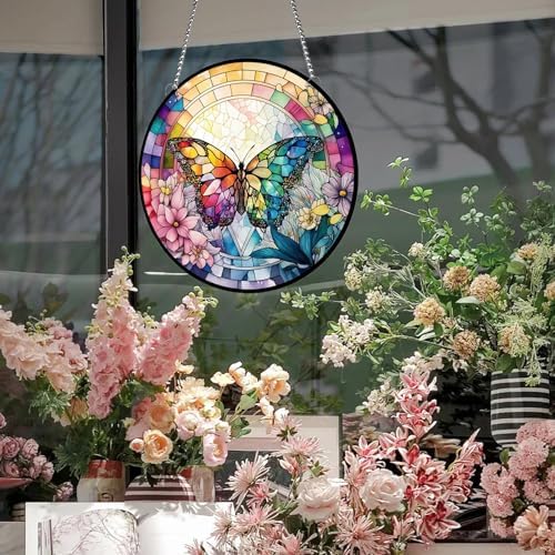 MATIHAY Rainbow Butterfly Wall Decor with Metal Chain