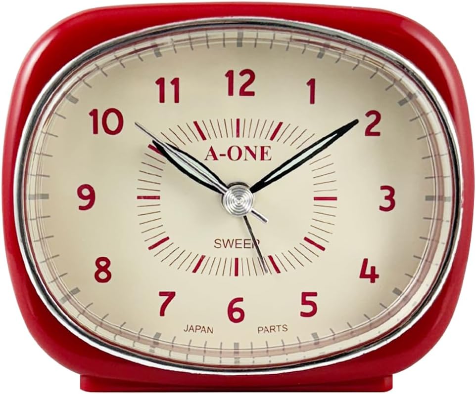 Square-Round Silent Alarm Clock - No Ticking Battery Operated Unique Design Red
