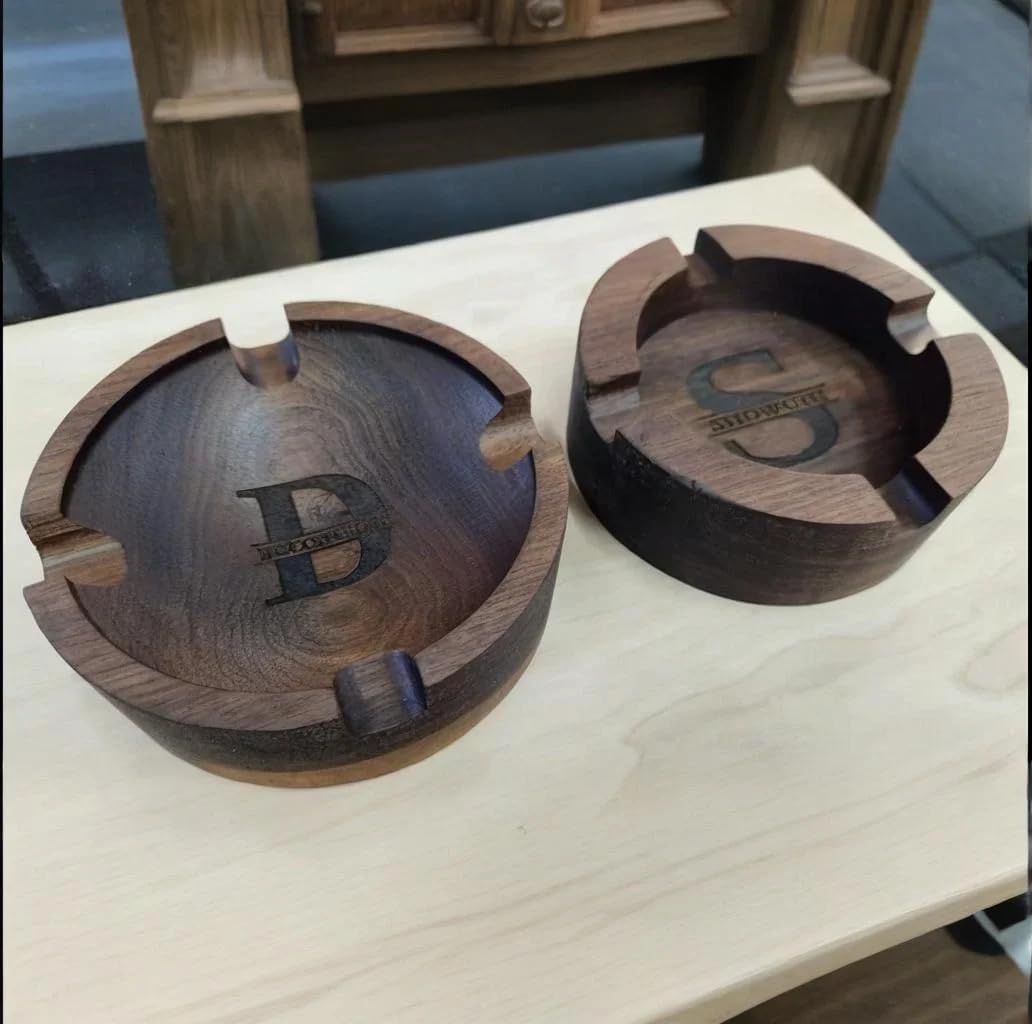 Personalized Walnut Cigar Ash Tray for Men