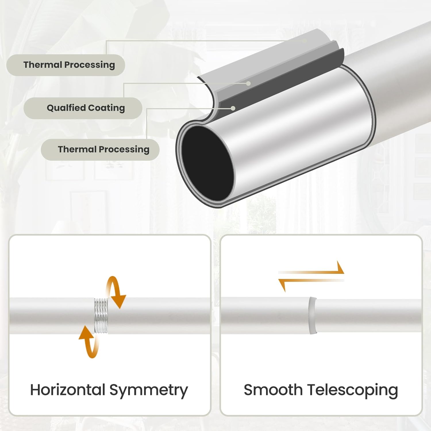 Weathered White Adjustable Curtain Rods 36-88 Inch