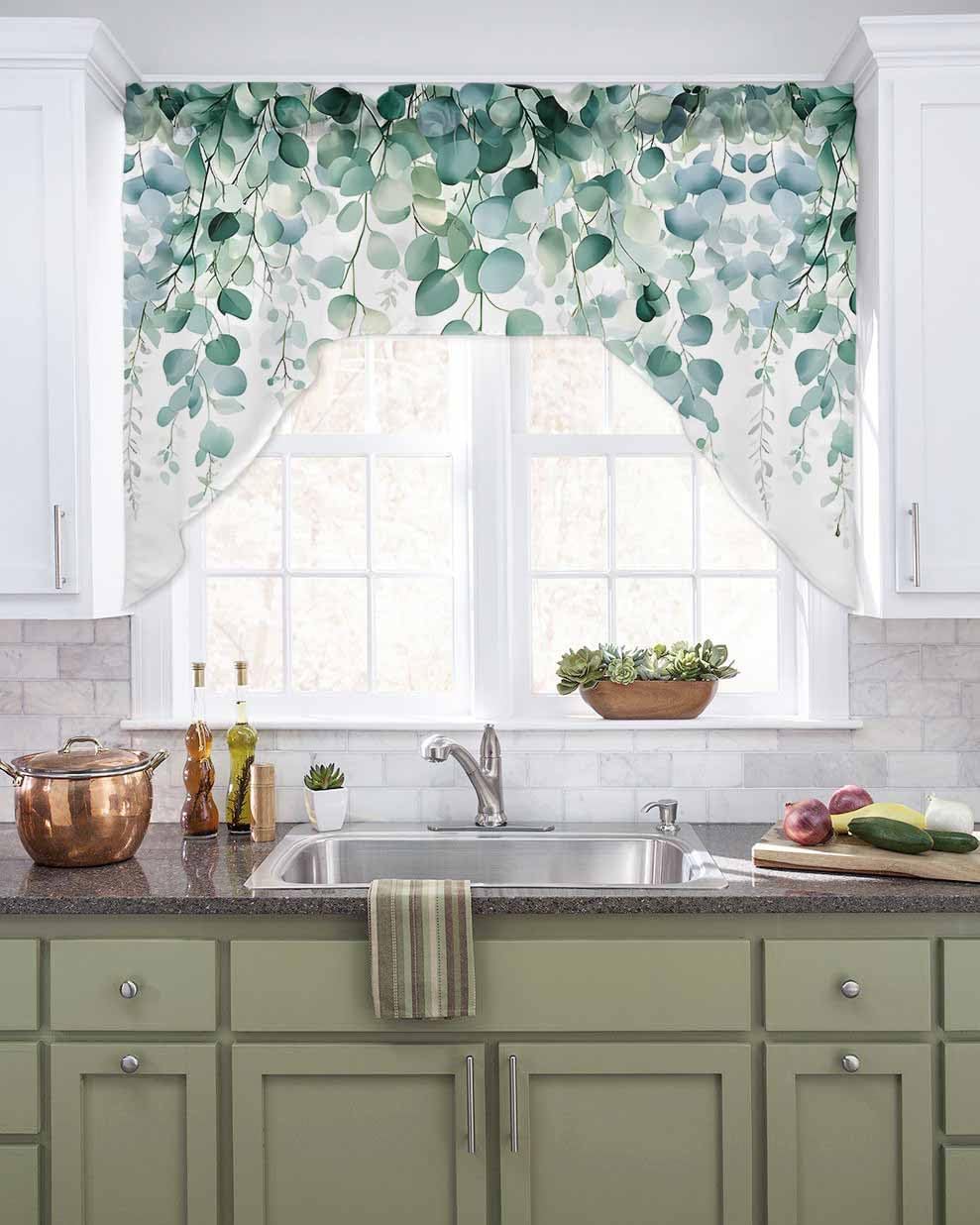 Green Eucalyptus Swag Valance 56 x 36 for Windows
