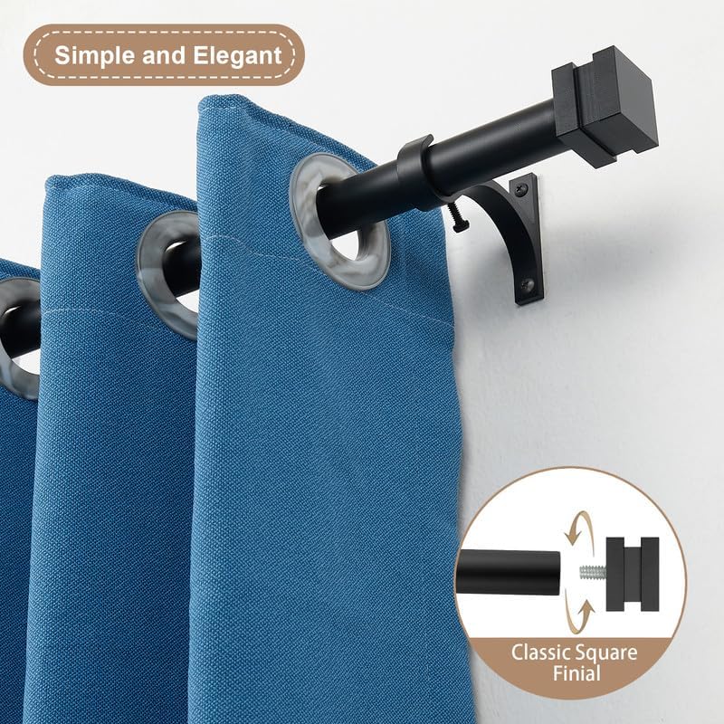 Matte Black Heavy Duty Single Curtain Rod 1 Inch Diameter Adjustable