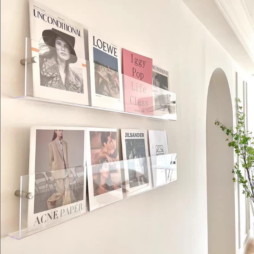 DuvinDD 2 Pack Acrylic Magazine Holder Wall Mount Floating Rack