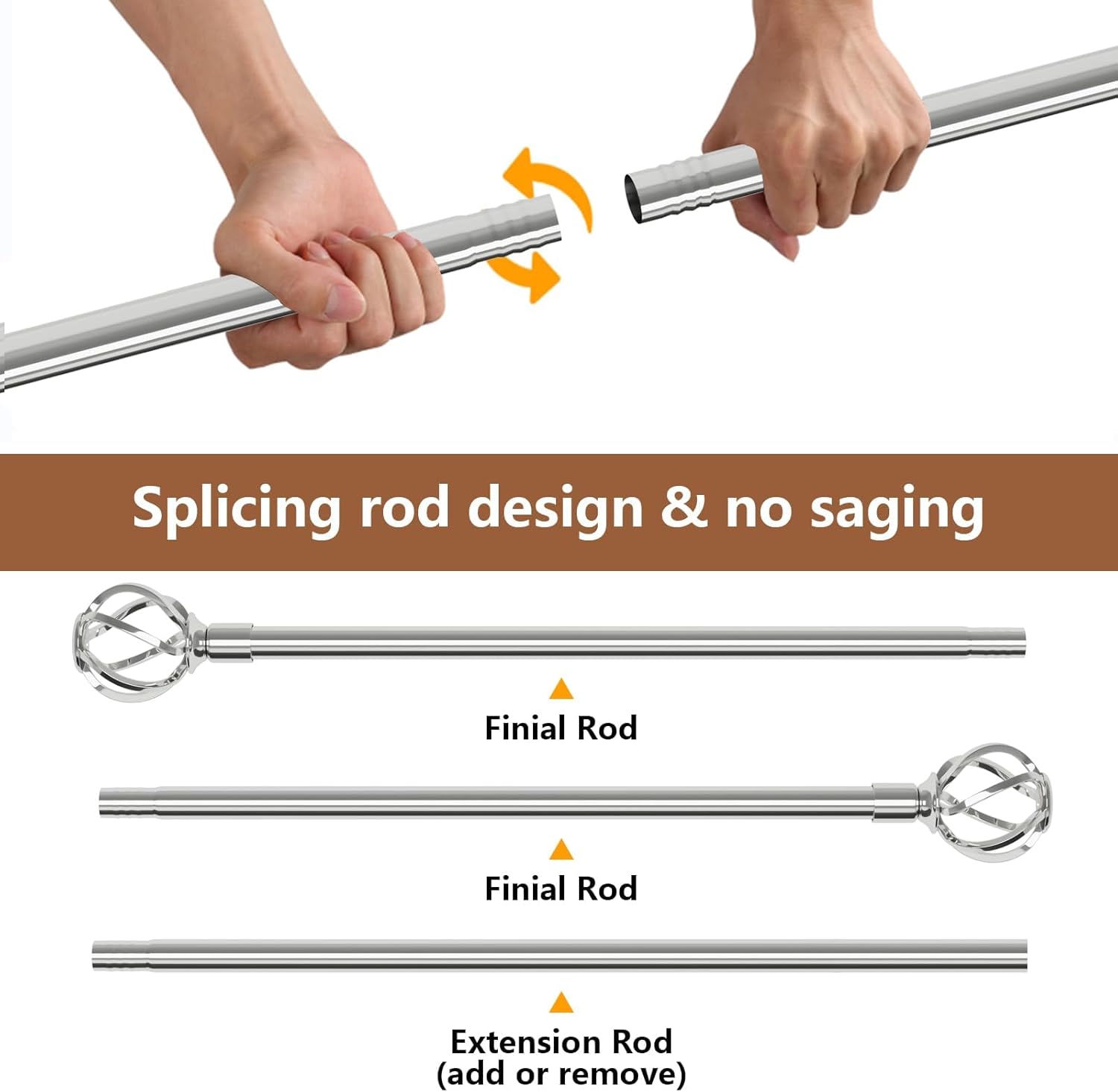 Chrome Silver Curtain Rods 66-120 Inch Adjustable