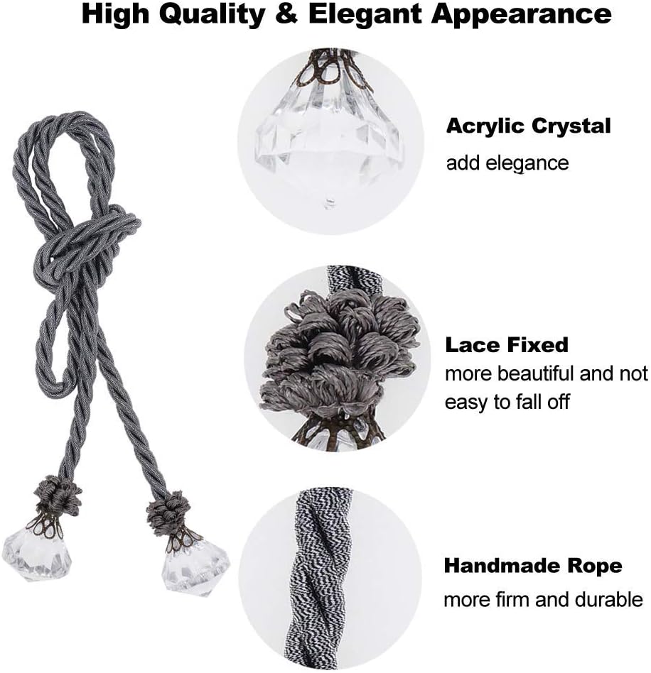 Curtain Tiebacks Rope with Crystal 2pcs Handmade Holdbacks for Window Sheer Drapes