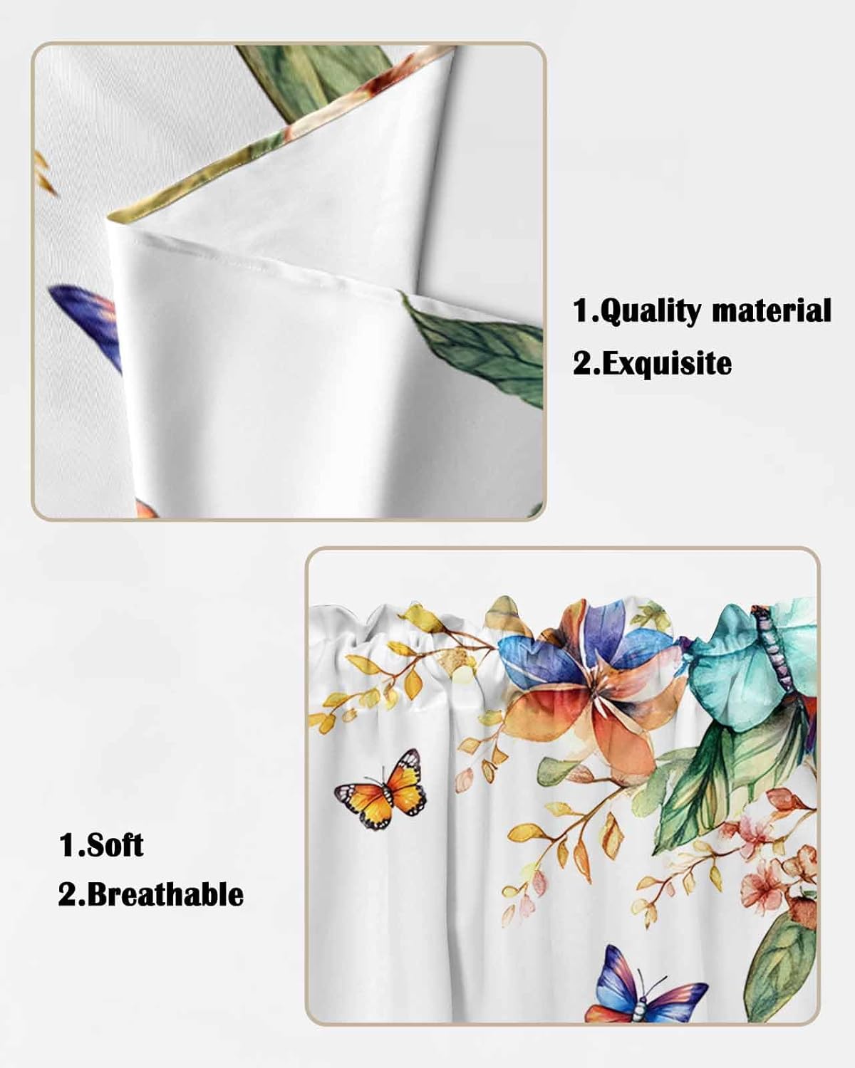 Blue Hummingbird Flower Valance Curtains 2 Panel 28Wx36L